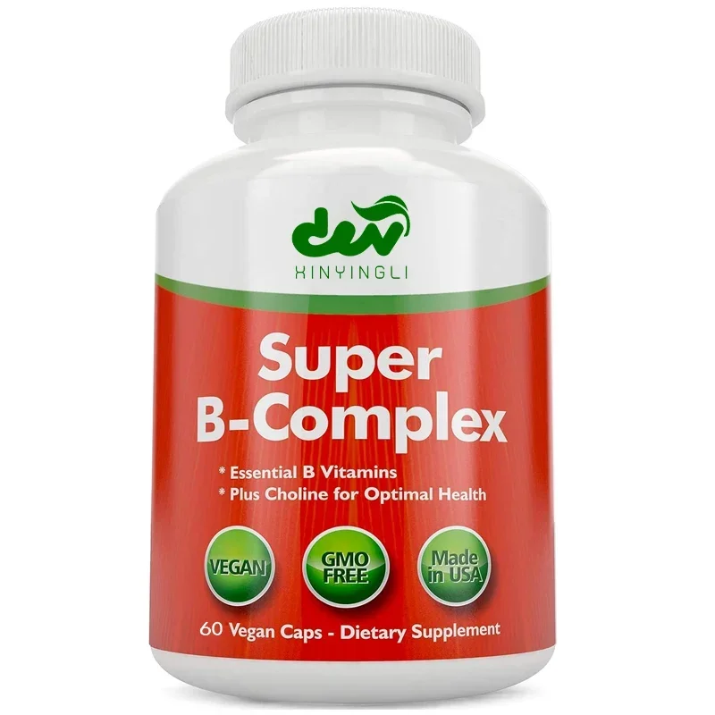 Vitaminas Complex Super B -8 Complejo de vitamina B - 60 cápsulas por botella Suplemento multivitamínico de energía natural para hombres y mujeres