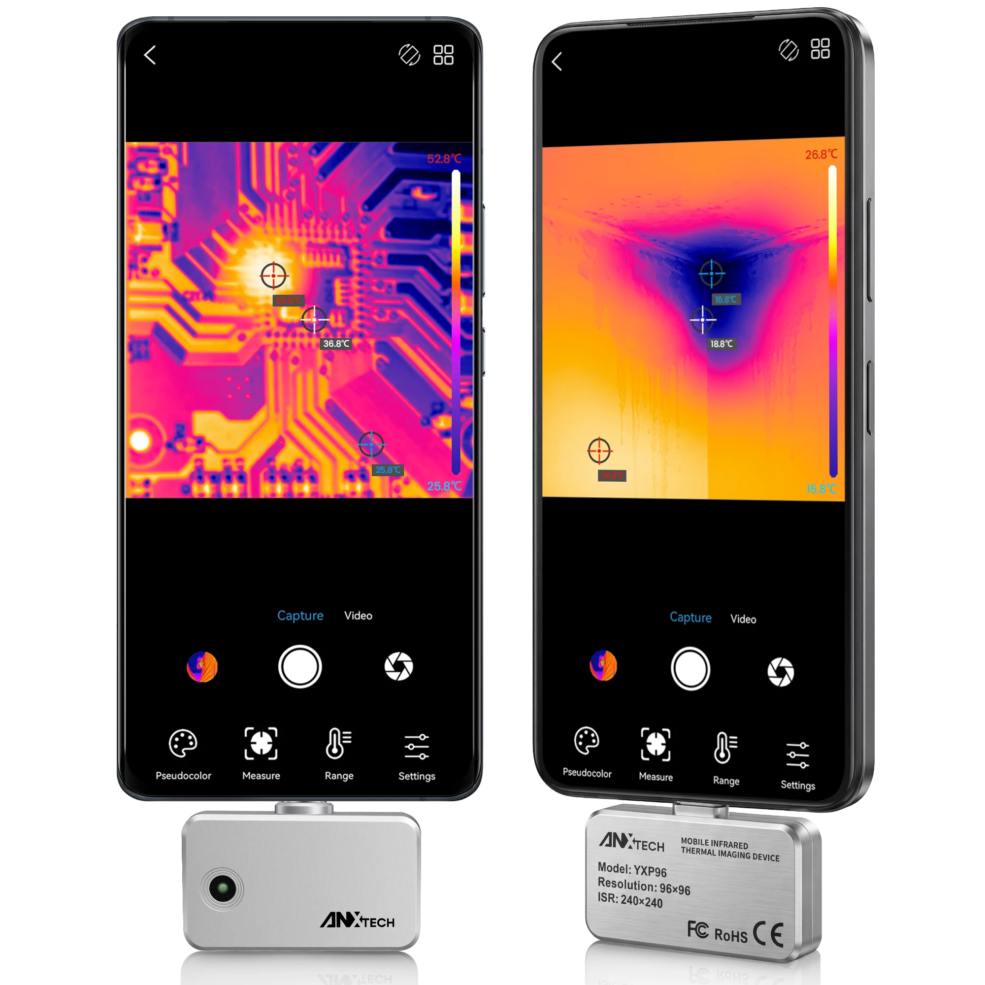 Thermal Imaging Camera, 96×96 IR with TISR Super Resolution Up to 240×240, 25Hz Frame Rate, -20℃~550℃ Temp Range, Audible High/Low Temp Alarm, USB-C Connection for HVAC Electrical Plumbing Automotive Inspection