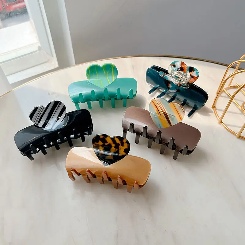 

wholesale hair claw clip retro hair accessories heart stitching acetate hair claw clips