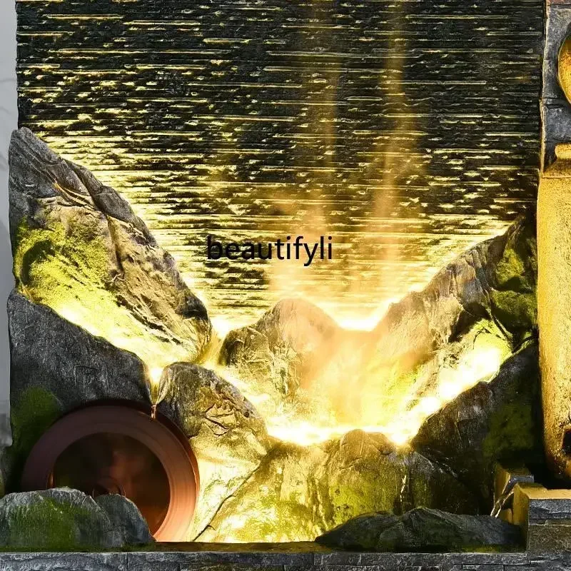 

cqyHallway Rockery Decoration Water Curtain Wall Landscape Waterfall Flowing Water Subareas Screens Outdoor Villa Garden Courtya