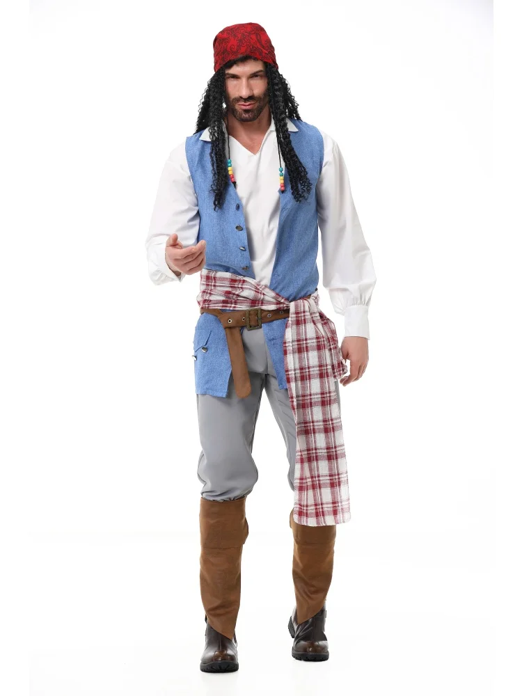 Unisex Retro Piraten-Cosplay-Outfit Blaue Weste Halloween Karneval Familien-Paar Kostüm Bühnenkostüm 2026 – Detail 6