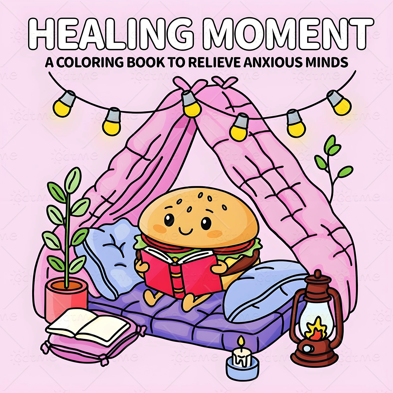 Libro para colorear HEALING MOMENT para adultos con patrones de dibujos animados en negrita y fácil para la relajación de niños, libros de dibujo de pintura DIY