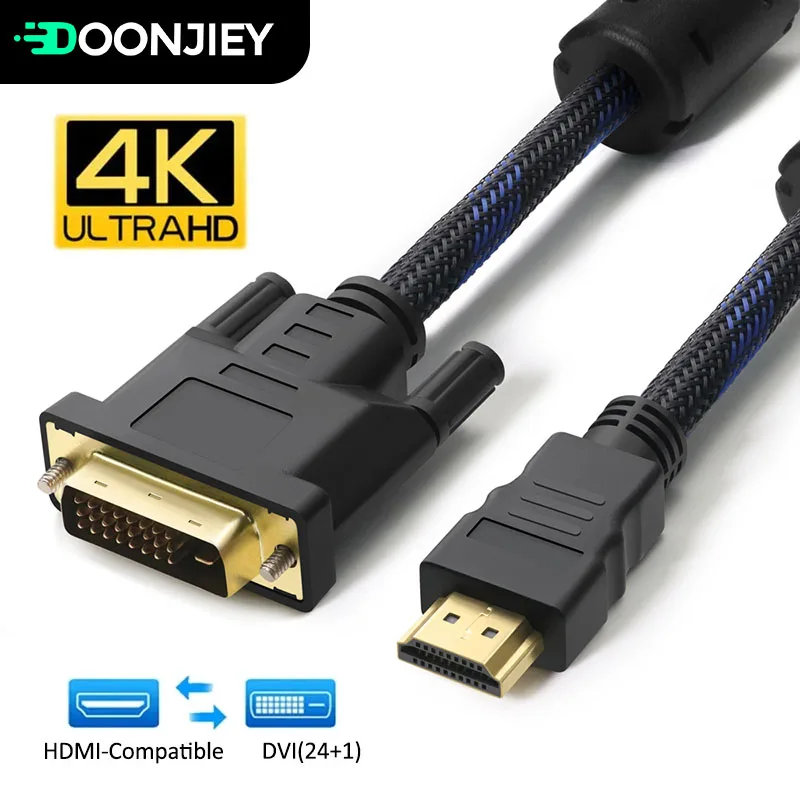 Adapter kabla 4K DVI na HDMI Dwukierunkowy konwerter HDTV męski 24+1 DVI-D męski do konsoli Xbox HDTV DVD LCD 1 m/1,5 m/2 m/3 m/5 m