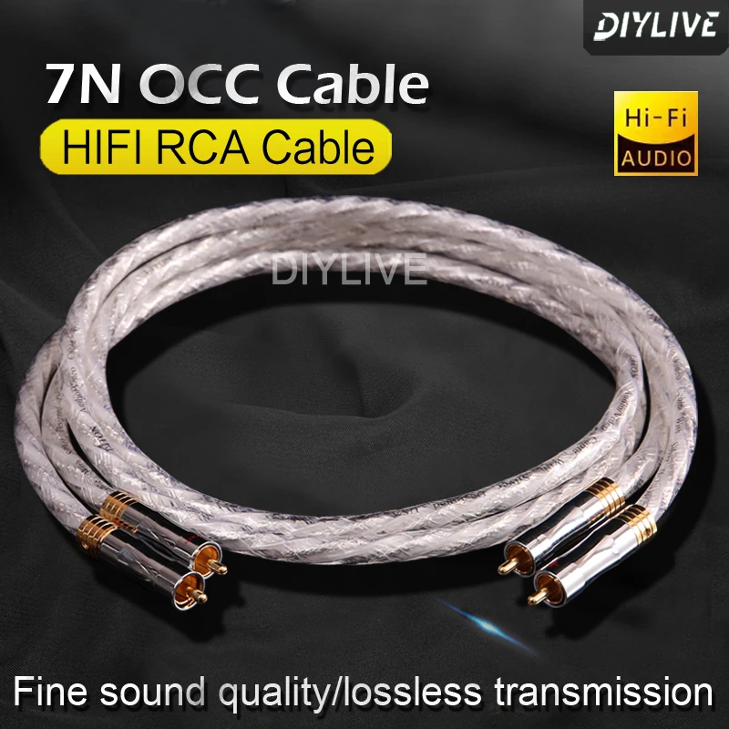 Cable de señal Chapado en plata de cobre de cristal único, HiF, doble núcleo, doble escudo, RCA, cabezal de loto, amplificador de potencia, cable de