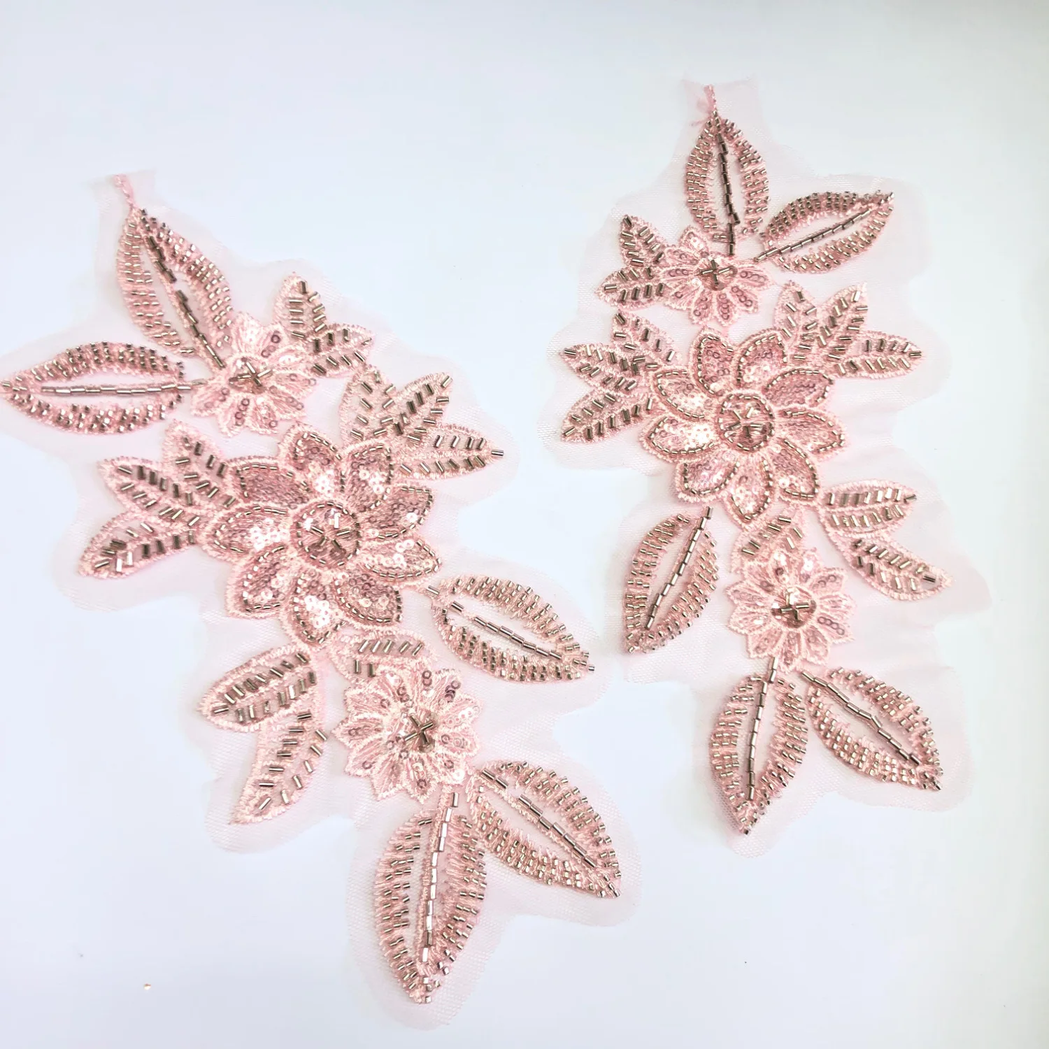 6 Colors Floral Patches Sequin Ivory Fabric Tulle Lace Embroidery Appliqued Trims for Wedding Dresses Costumes Bridal Material