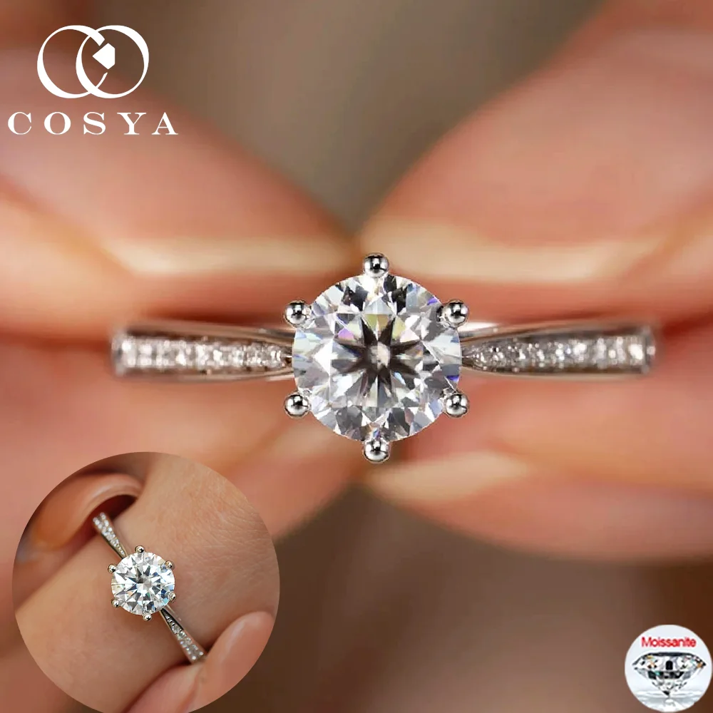 

COSYA 1-3CT Кольцо с муассанитом S925 Серебро D Цвет VVS1 Сверкающий круглый лабораторный бриллиант Обещание Обручальное кольцо для женщин Изящные ювелирные изделия