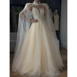 Exquisite Feathers Organza Evening Dresses Cap Long Sleeve Sequined Floor Length Sweep Train Special Occasion Princess Dress