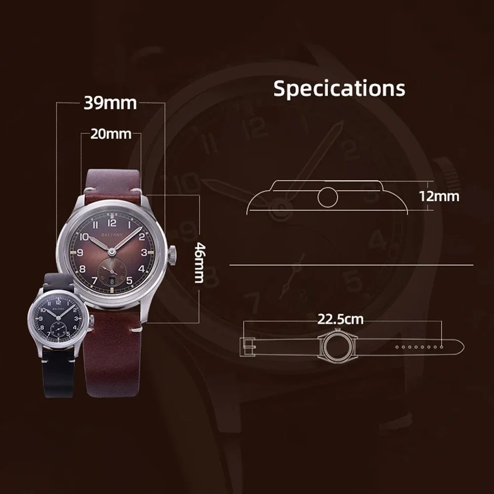 Baltany Retro WW2 Military Wristwatch 39mm With Date the Dirty Dozen Field Watch S2081 Sapphire waterproof watch for men