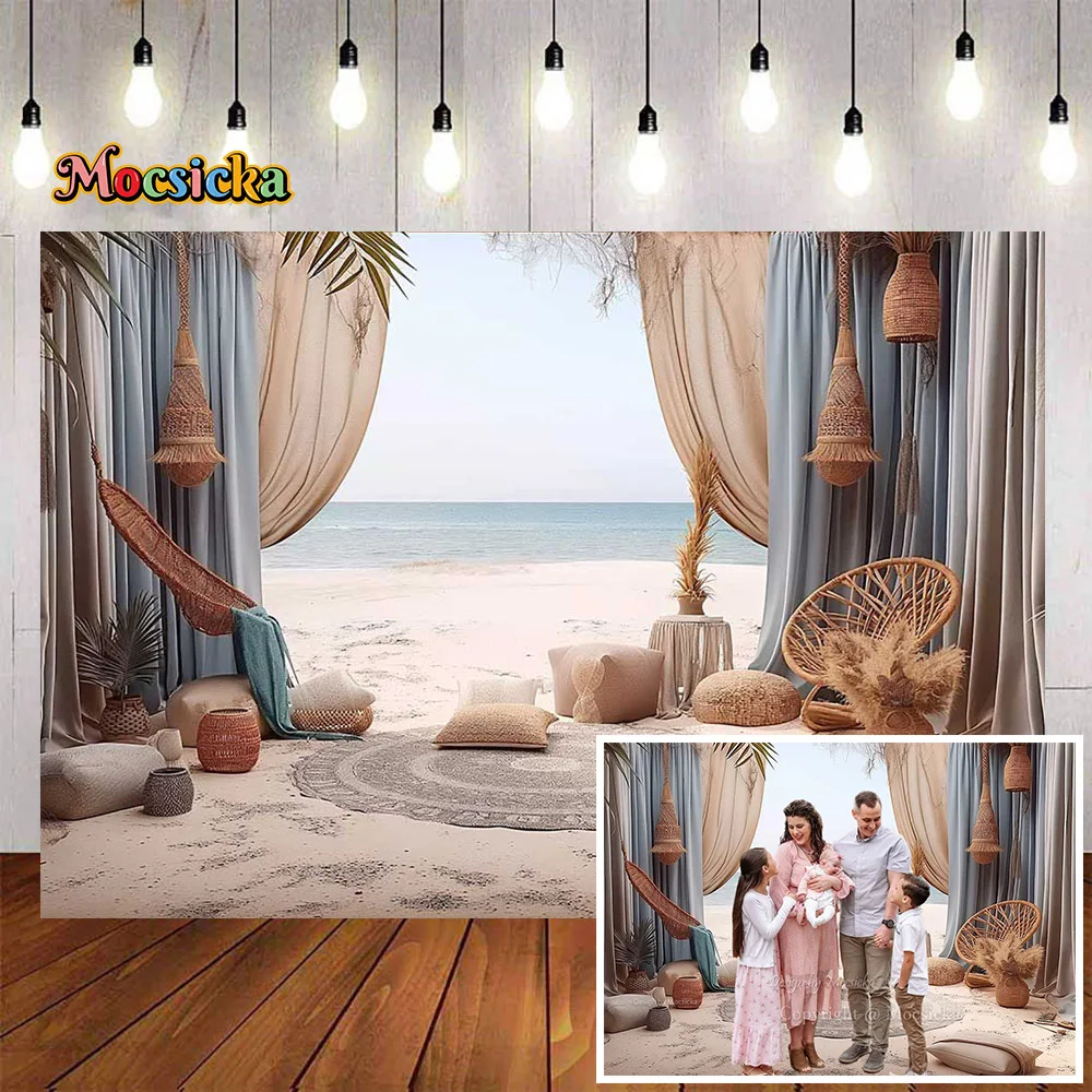 

Summer Family Vacation Party Background Seaside Beach Curtains Boho Wedding Backdrop Decor Adult Phot Indoor Studio Photography