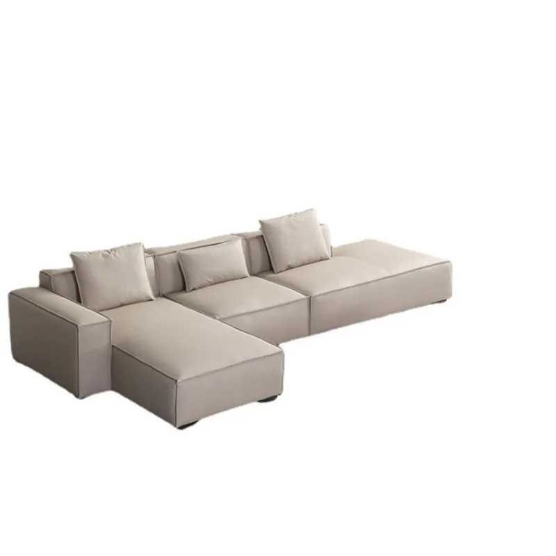 Italian minimalist tofu block first layer cowhide sofa