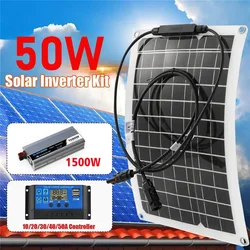 1500W Solar Power System Kit Battery Charger 50W Solar Panel 10-60A Charge Controller Complete Power Generation Home Grid Camp