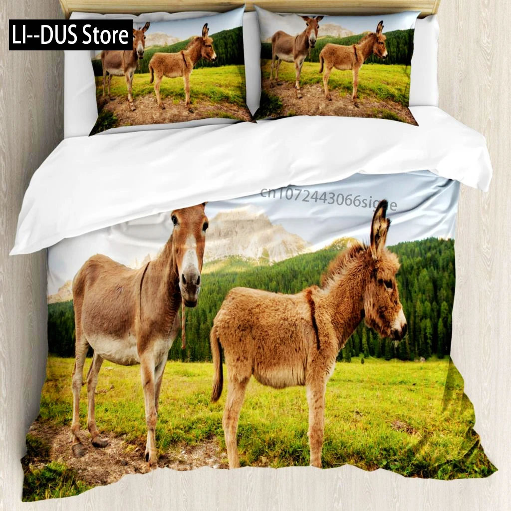 

Donkey Duvet Cover Set Cartoon Donkey With HEE Haw Text Funny Domestic Animal Portrait King Size Twin Bedding Set For Kids Teens