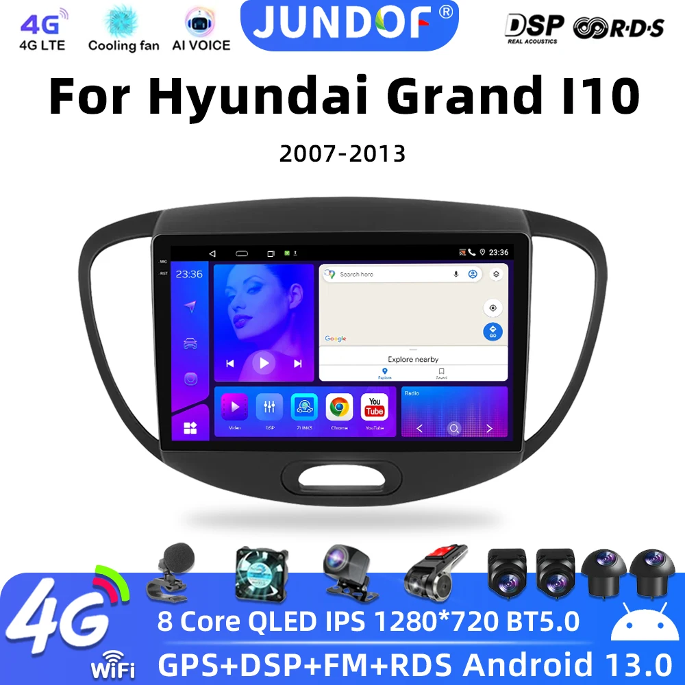 

JUNDOF Wireless CarPlay 2din Car Radio GPS For Hyundai i10 2007-2013 Multimedia Video Player 4G Auto Stereo Navigation Autoradio