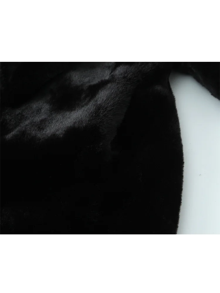 HH Winter Woman Elegant Warm Jackets Pockets Turn-Down Collar Woman Long Sleeves Medium Length Artificial Fur Solid Coats