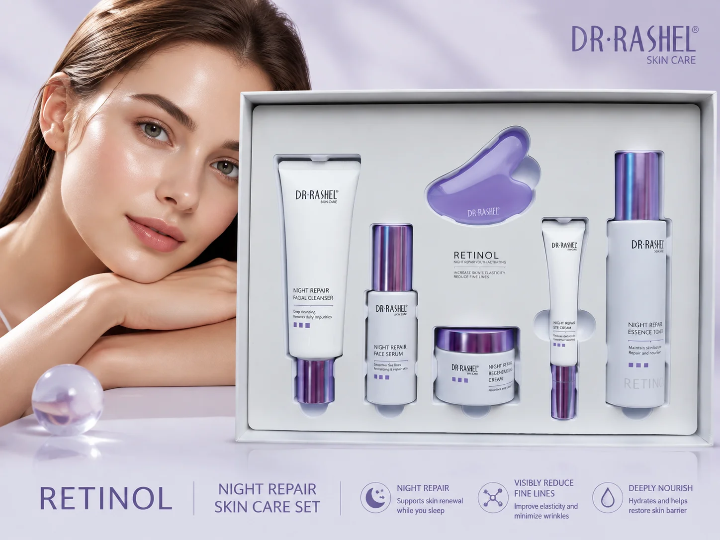 DR·RASHEL Retinol Hautpflegeset Anti-Aging Feuchtigkeitspflege mit Massagegerät Perfekte Geschenkwahl – Detail 4