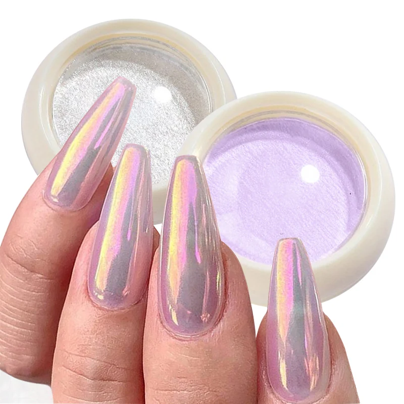 White Chrome Solid Pearl Powder Nail Glitter Aurora Mirror Pigment Rubbing Dust Metallic Effect Gel Polish Manicure Decorations