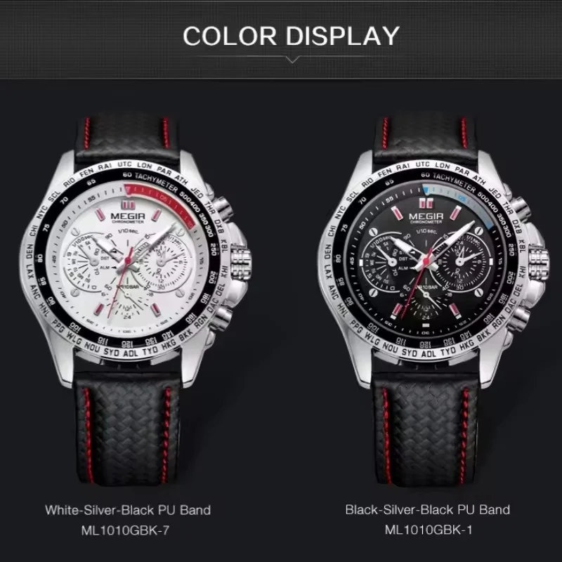 MEGIR 1010 Popular Men's Quartz Watch Original Luxury Fashion Brand Leather Strap Sports Clock Business Men's Watch reloj hombre