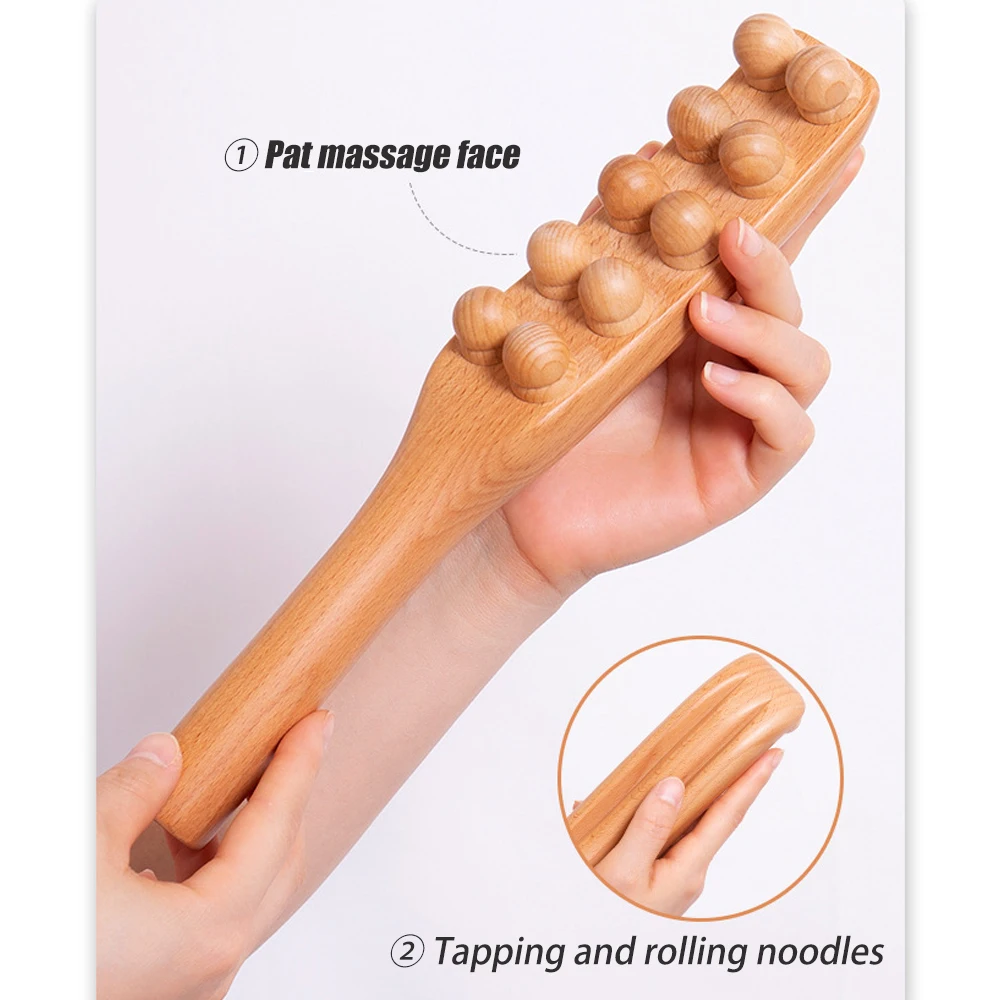 1Pcs Guasha Wood Stick Tools Wooden Therapy Scraping Lymphatic Drainage Massager, Double Row Point Treatment Gua Sha Tools