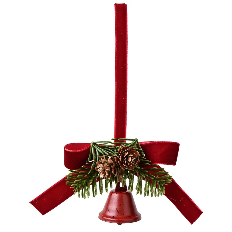 Christmas Pendant Bells With Bows And Pine Cones Xmas Tree Hanging Pendant Christmas Tree Pine Cone Scene Decoration