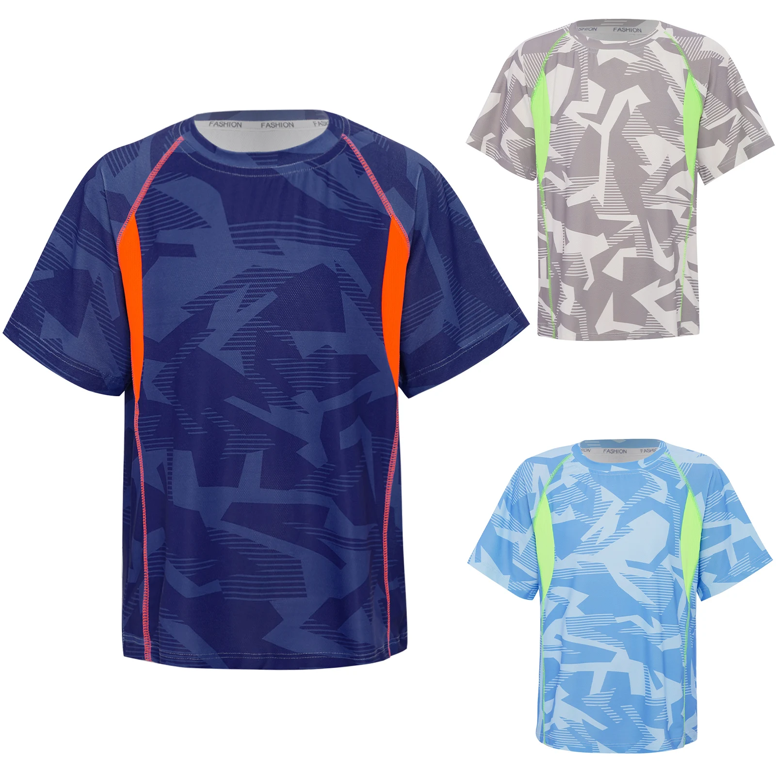 Dziecięca odzież sportowa Chłopięcy oddychający top sportowy Mundur piłkarski z krótkim rękawem Szybkoschnący T-shirt z nadrukiem geometrycznym Kostium treningowy