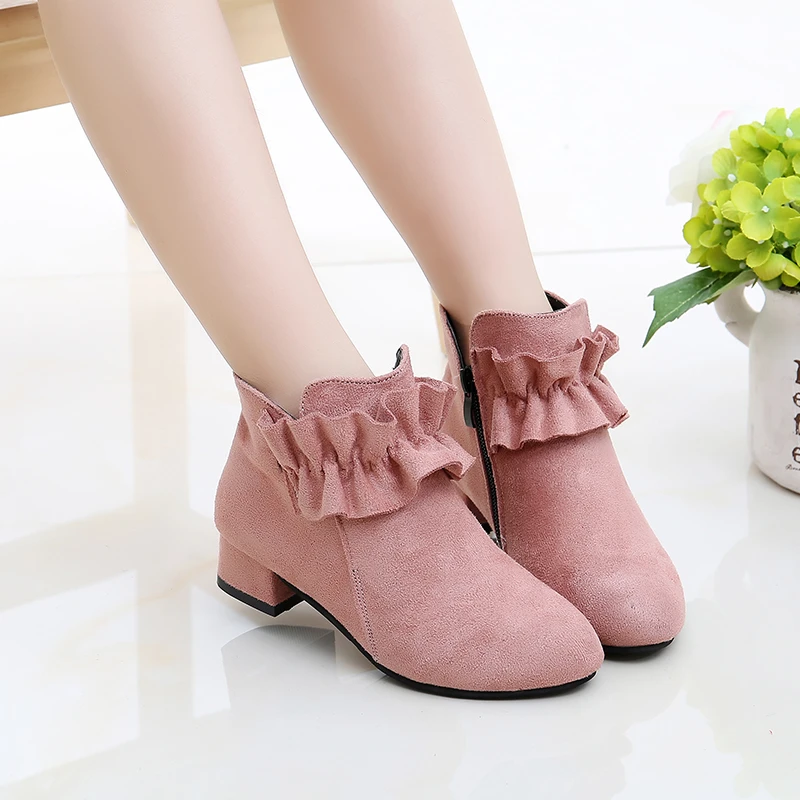 Sweet Baby Girls Autumn/Winter Fashion Single-Level Pointed Toe Warmth Increased Zip Square Heel Casual and Comfortable Boots