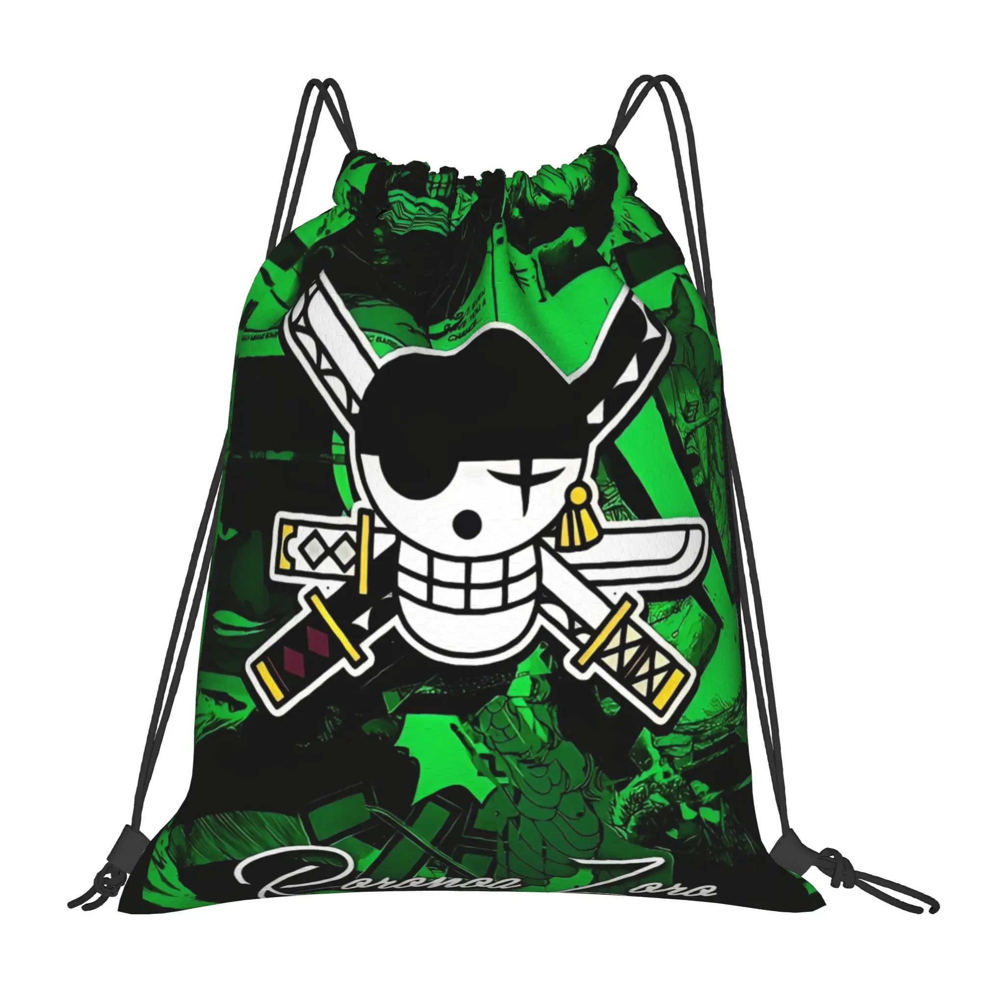 

One Piece Zoro Skull Backpack Drawstring Sports Bags Gym Bag Water Resistant String Sackpack for Exercise