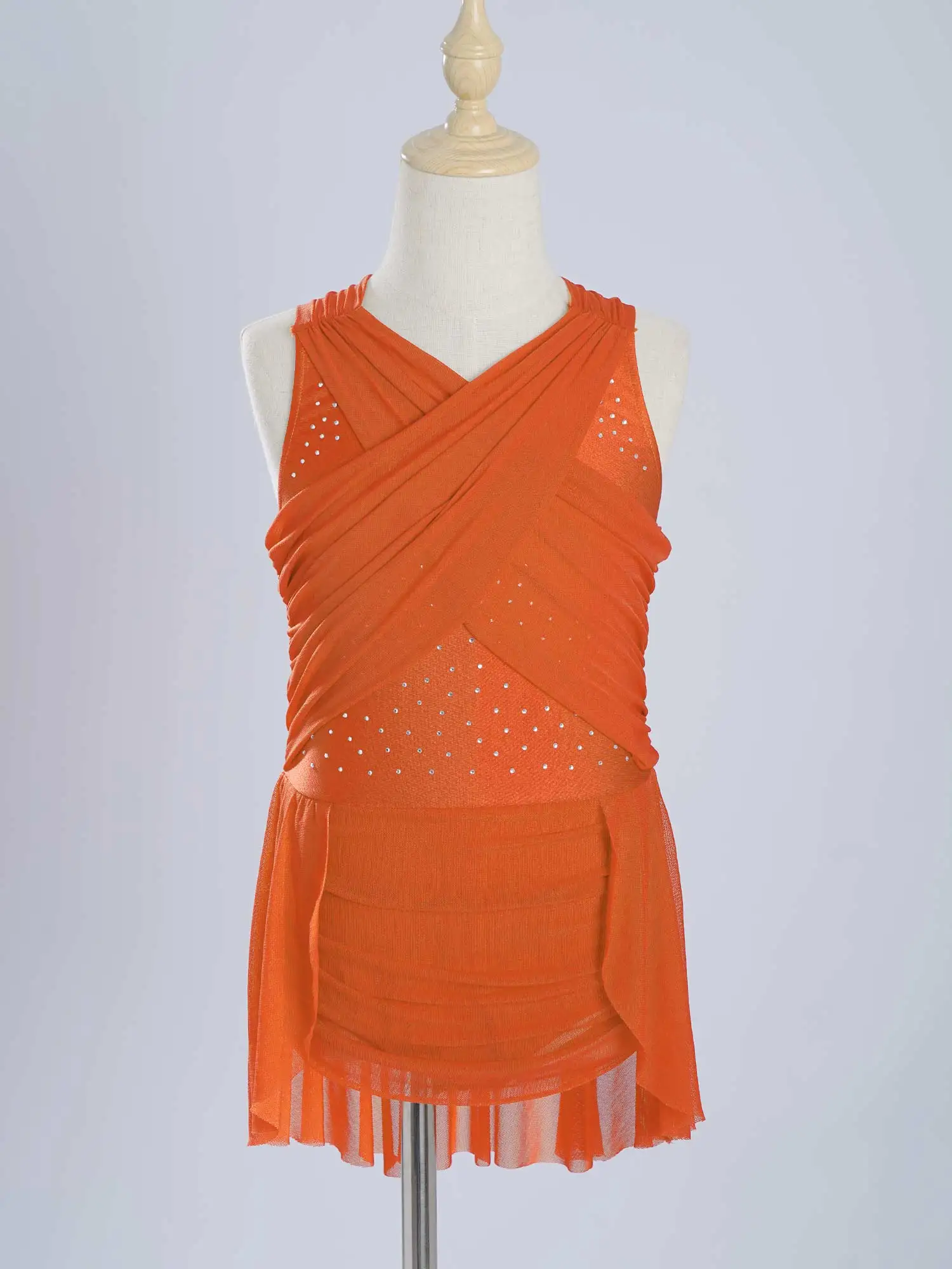 Children Figure Skating Dress Kids Girls Stage Performance Mesh Dress Ballet Lyrical Dance Costume Dance Leotards Dress