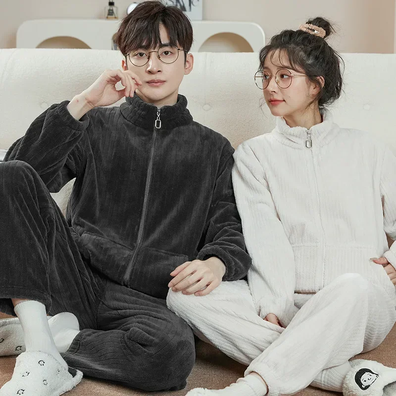 

Фланелевой комплект из 2 предметов для отдыха, пижамные комплекты для мужчин, зимняя толстая теплая домашняя одежда с длинными рукавами, одежда для сна, костюм, пижама с отложным воротником