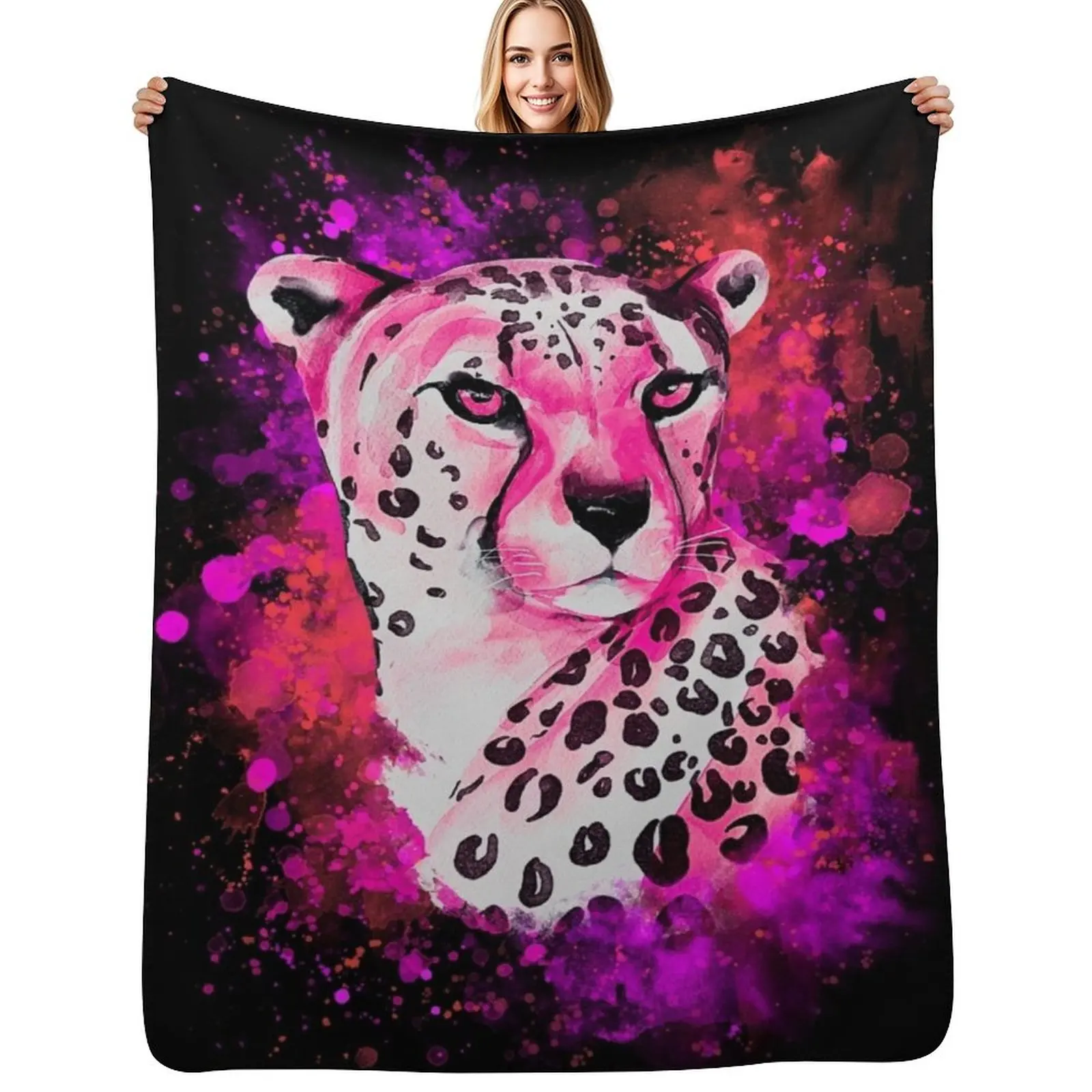 Neon pink: Colorful Cheetah Throw Blanket No Pilling Soft Warm Blanket for Bed