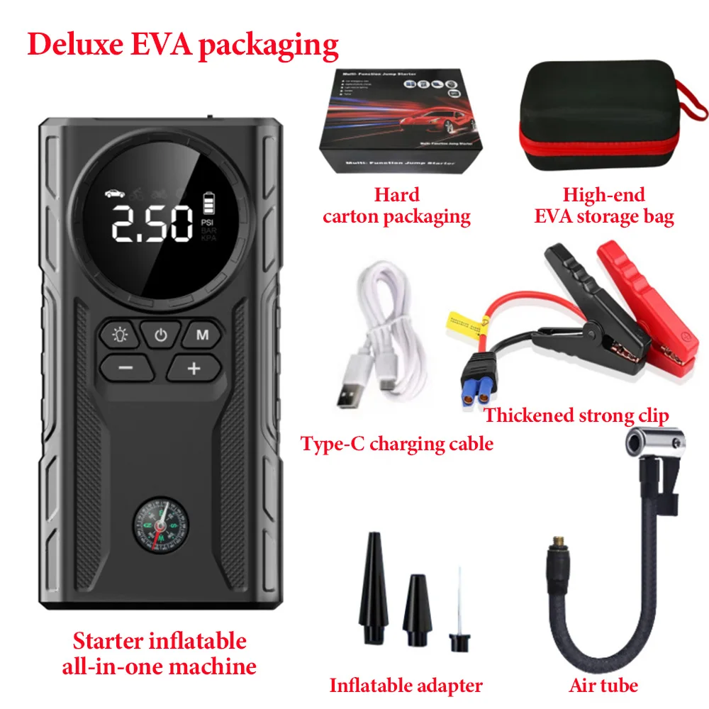 39800mAh Car Jump Starter Air Pump Car Battery Emergency Boosters 1800A 12V Power Bank Portable Starting Device Car Starter