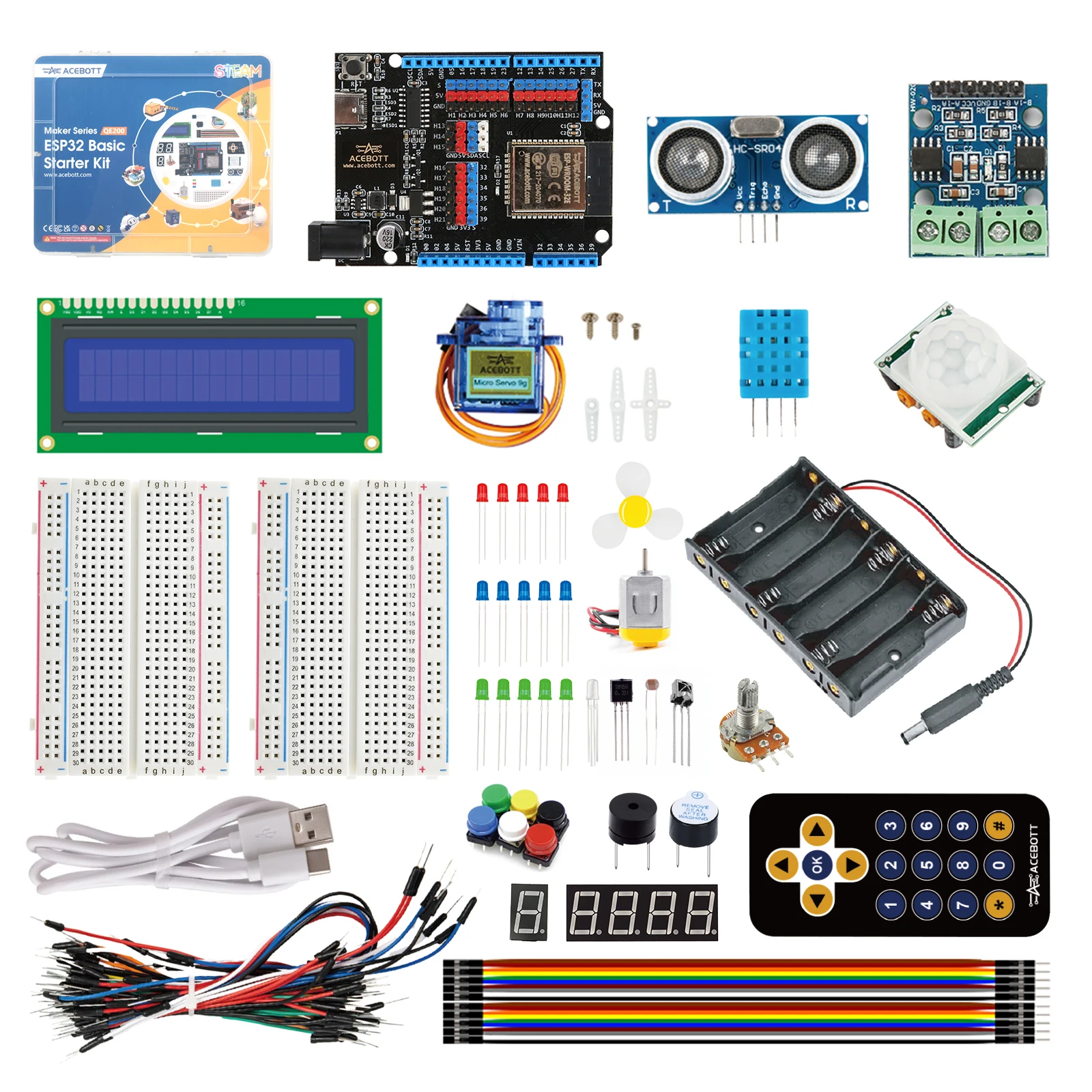 ACEBOTT ESP32 Basic Starter Kit Programming Kit with Sensors IoT ESP32 Electronic Engineering Learning Kit for Arduino