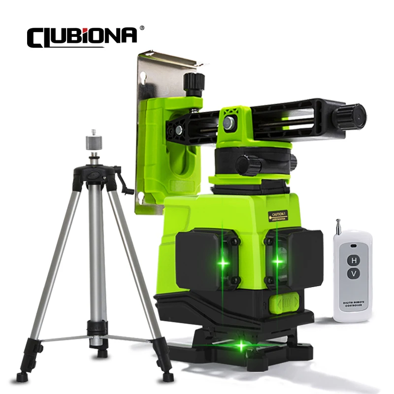 CLUBIONA IE12 Powerful 3D Green Beam Laser Level 3x360° 12 Lines Cross-Line With Remote Control and 5000mah Li-ion Battery