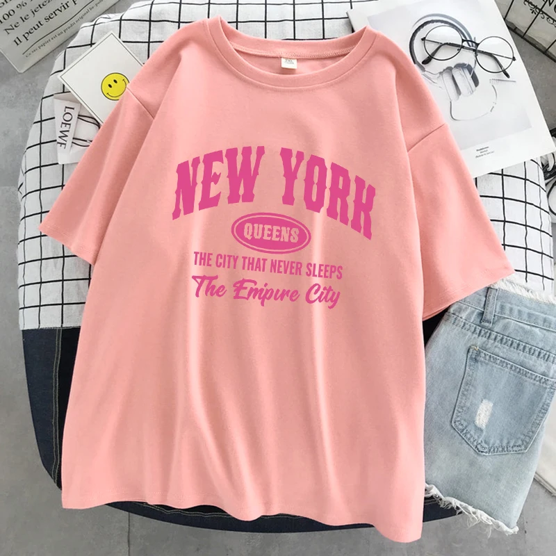 New York Queens The City That Never Sleeps T-Shirts Women Oversized Tshirt Cotton Soft Short Sleeve Street Casual Tshirts