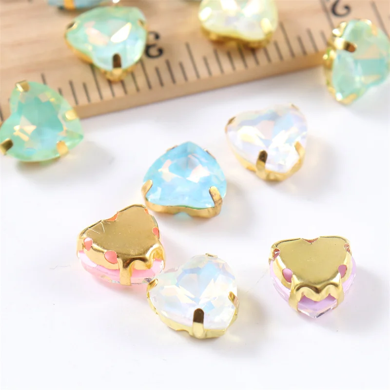 Jelly Crystals Heart Sewing Glass Stones With Gold Claw Flatback Rhinestones For Clothes needlework DIY Wedding Dress Shoes Bags