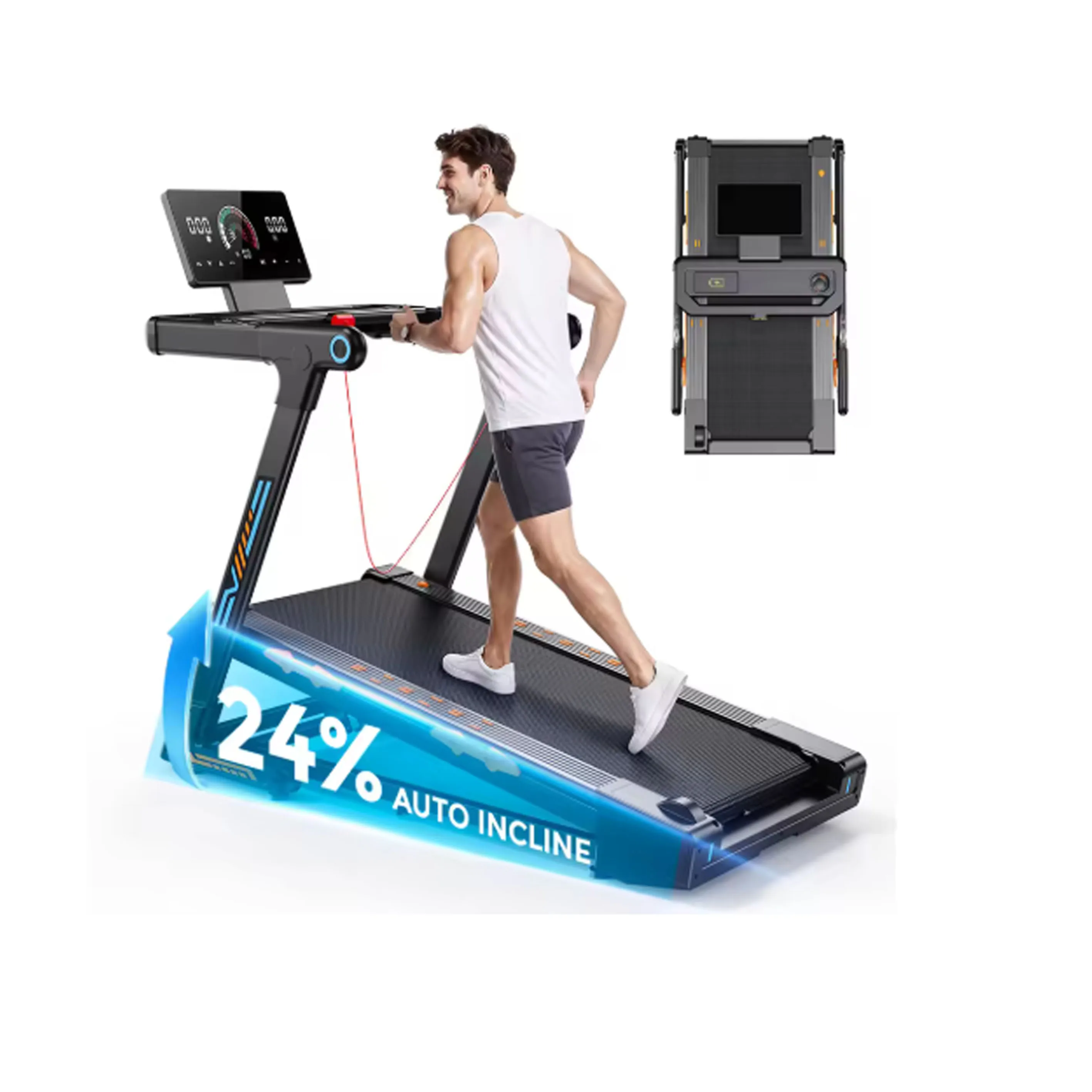 Foldable Treadmill 4.0HP Walking Pad 24% Auto Incline Running Machine with APP Wireless Charging LED Display 150KG Capacity