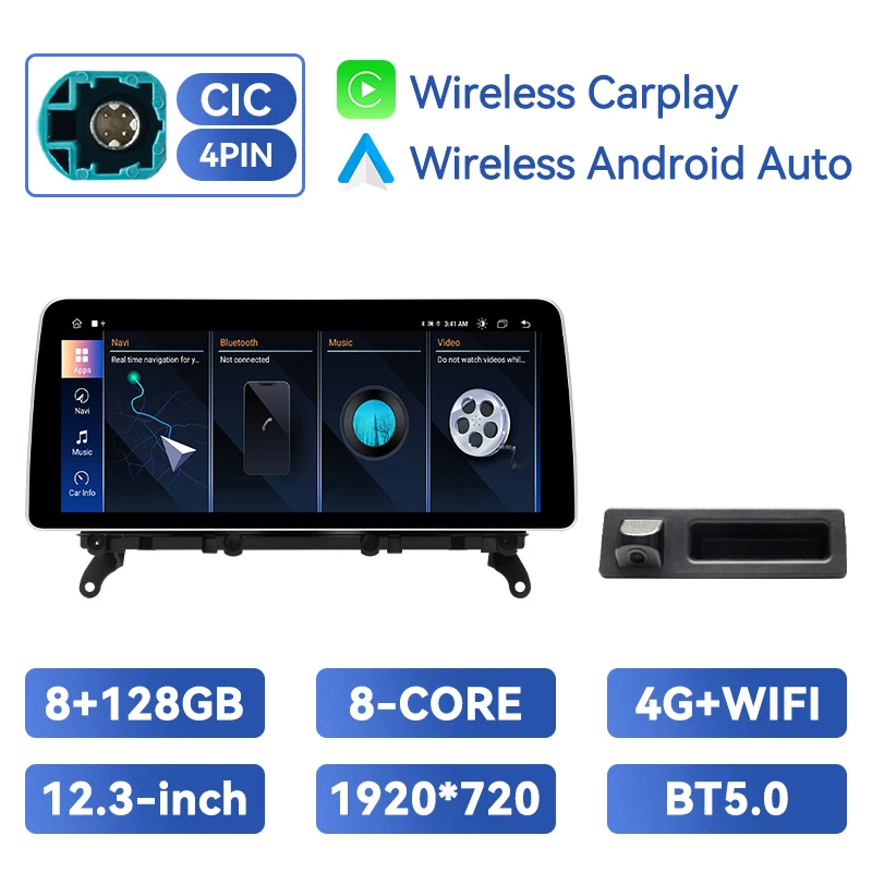 XONRICH 12.3 inch 1920*720P draadloze Carplay autoradio voor BMW X3 F25 X4 F26 CIC NBT Android 15 navigatie 4G LTE head unit