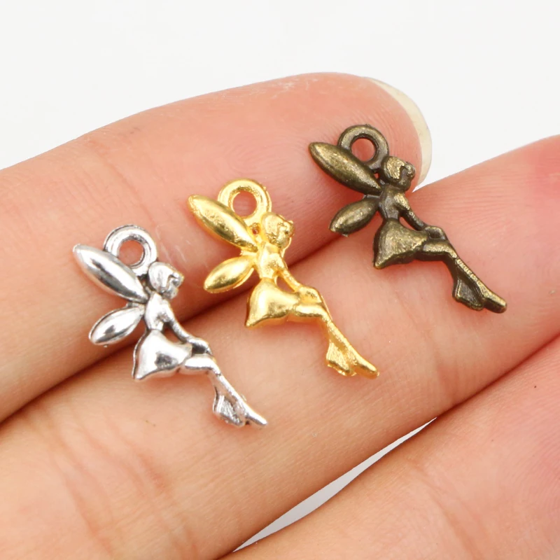 40pcs 19x8mm Antique Silver Plated Bronze Gold Angel Girl With Wings Handmade Charms Pendant:DIY for bracelet necklace