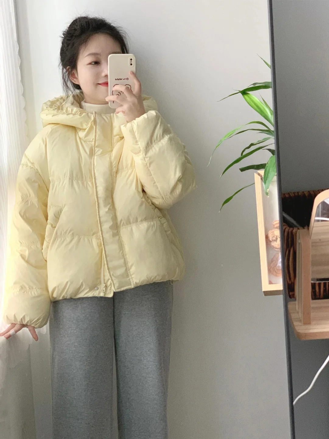 

Модная желтая хлопковая куртка с капюшоном, теплая универсальная женская одежда в корейском стиле, свободный крой, утолщенная, на молнии.