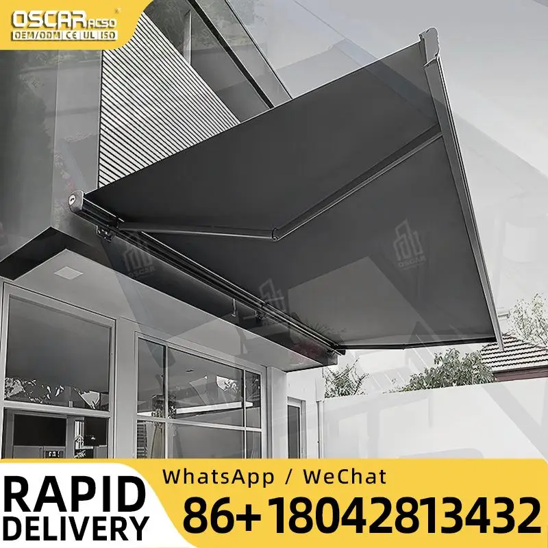 Retractable Arm Full Cassette Awning Heavy Duty Aluminium Outdoor Sun Shade for Villa Balcony Retractable Awning