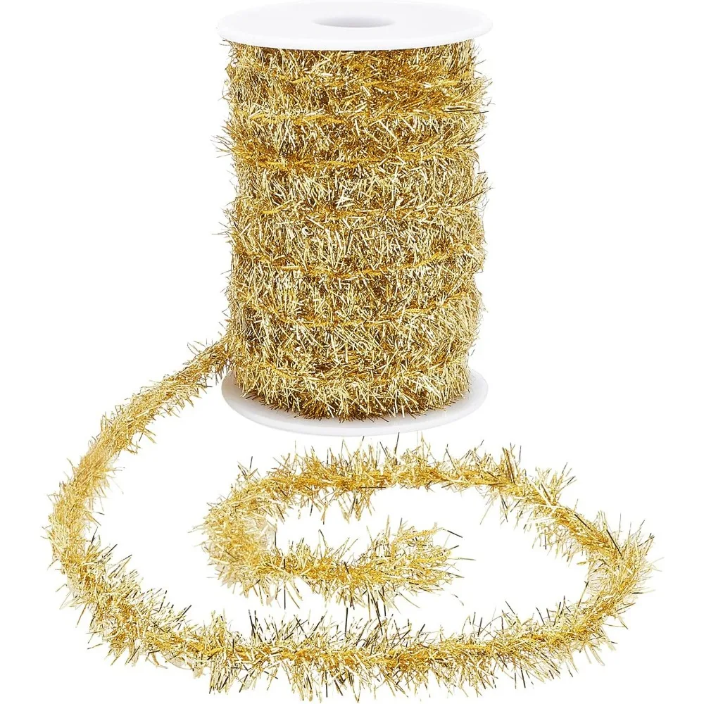 20 Yards Gold Tinsel Garland Party Garland Thin Glitter Tinsel Metallic Holiday Tinsel Garland Decor for Christmas Tree