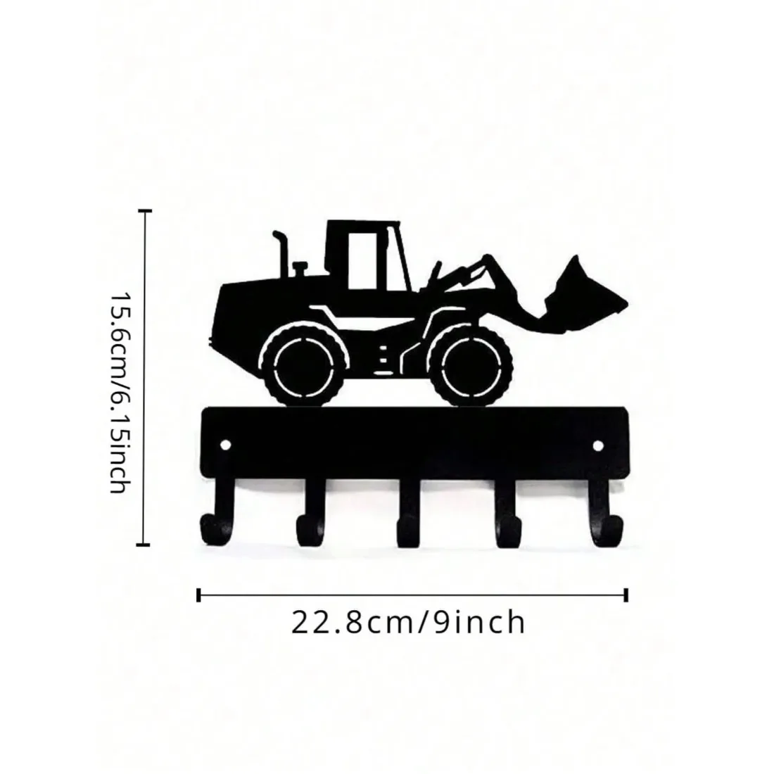 CIFBUY Wheel Loader Silhouette Metal Wall Hook Rack, Construction Vehicle Wall Mount Coat & Key Hanger, Kids Room Decor