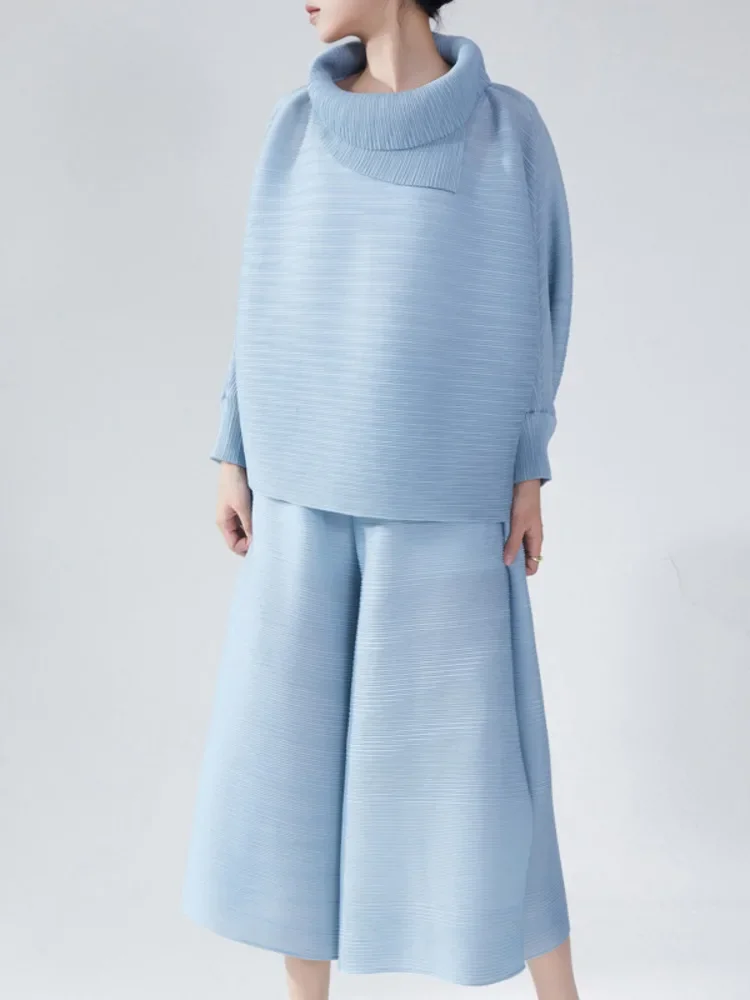 

Fashion Solid Colour Folding Women's Set Scarf Neck Long Sleeve Top + Casual Loose Pants Two Piece Set 2025 Summer New Wave