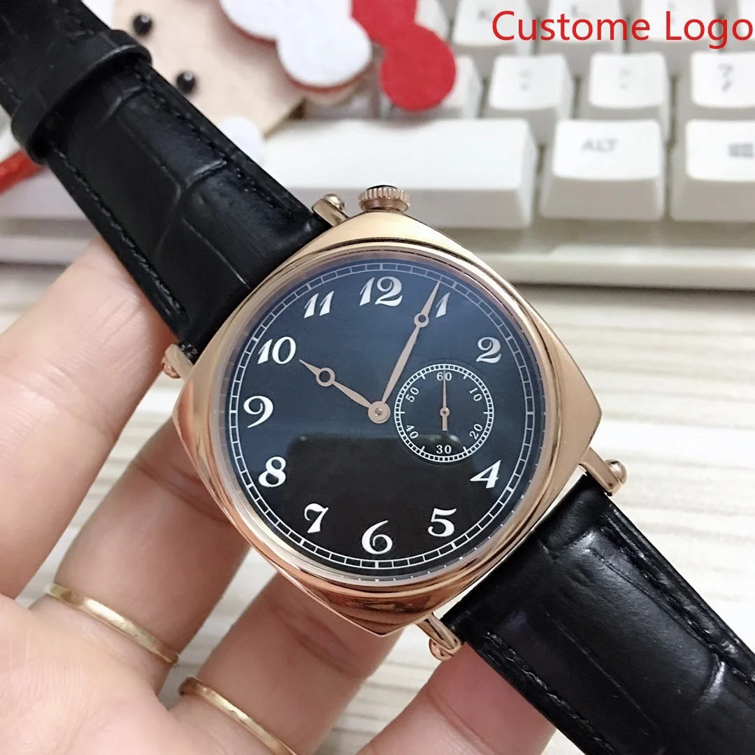 Vintage Cushion Case Manual Mechanical Watch Small Second Subdial 5 Color Variants Genuine Leather Strap Retro Dress Wristwatch For Men
