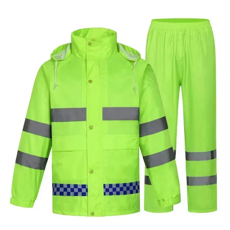 

Reflective Raincoat Rain Pants Suit Traffic Sanitation Patrol Split Safety Waterproof Poncho Rain Raincoat Poncho Men Women