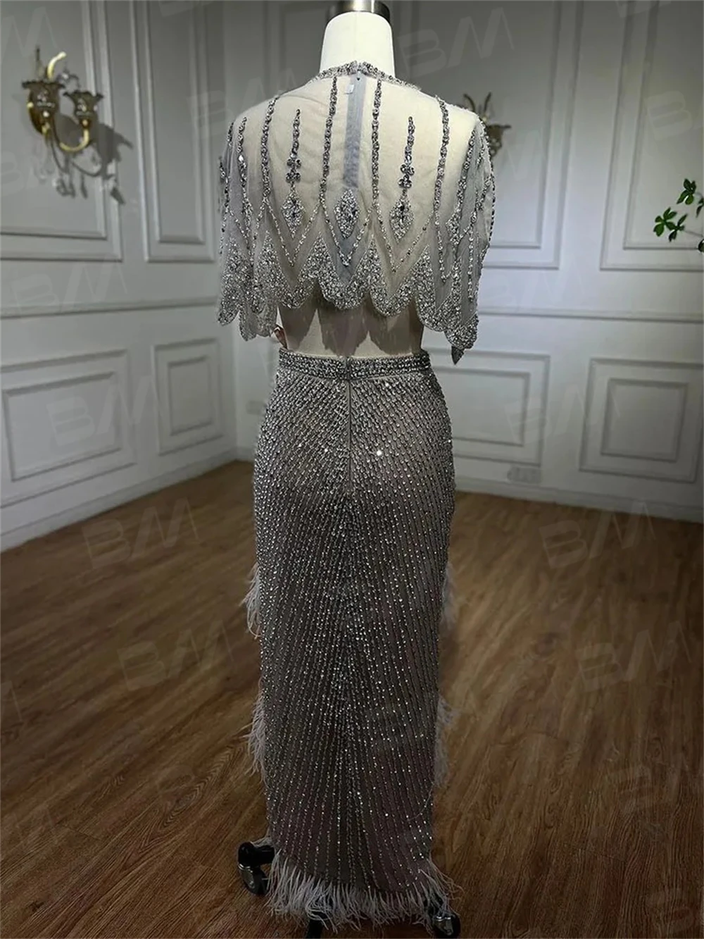 2 in 1 Real Images Pageant Women Formal Dress Feathered Beads Sheath Evening Dresses Party Prom Gown In Stock