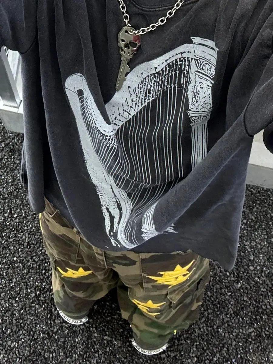 Men's Yellow Star Camouflage Wide Leg Pants Autumn Young Boy Trendy Straight Male High Waist Casual Loose Trousers