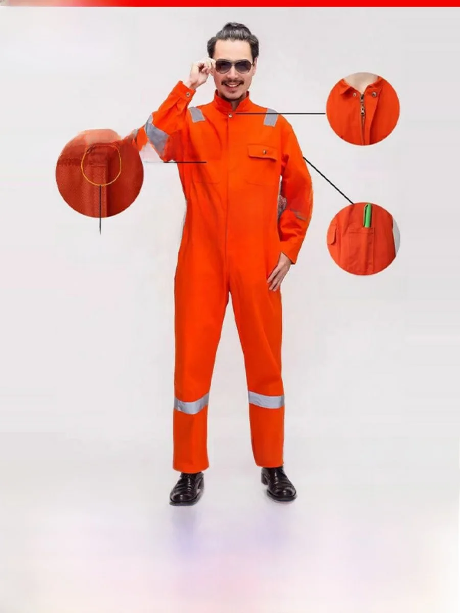 

Рабочий комбинезон из чистого хлопка со светоотражающими элементами, грязеотталкивающий, износостойкий, для обслуживания судов, мужской рабочий костюм, осенний сезон