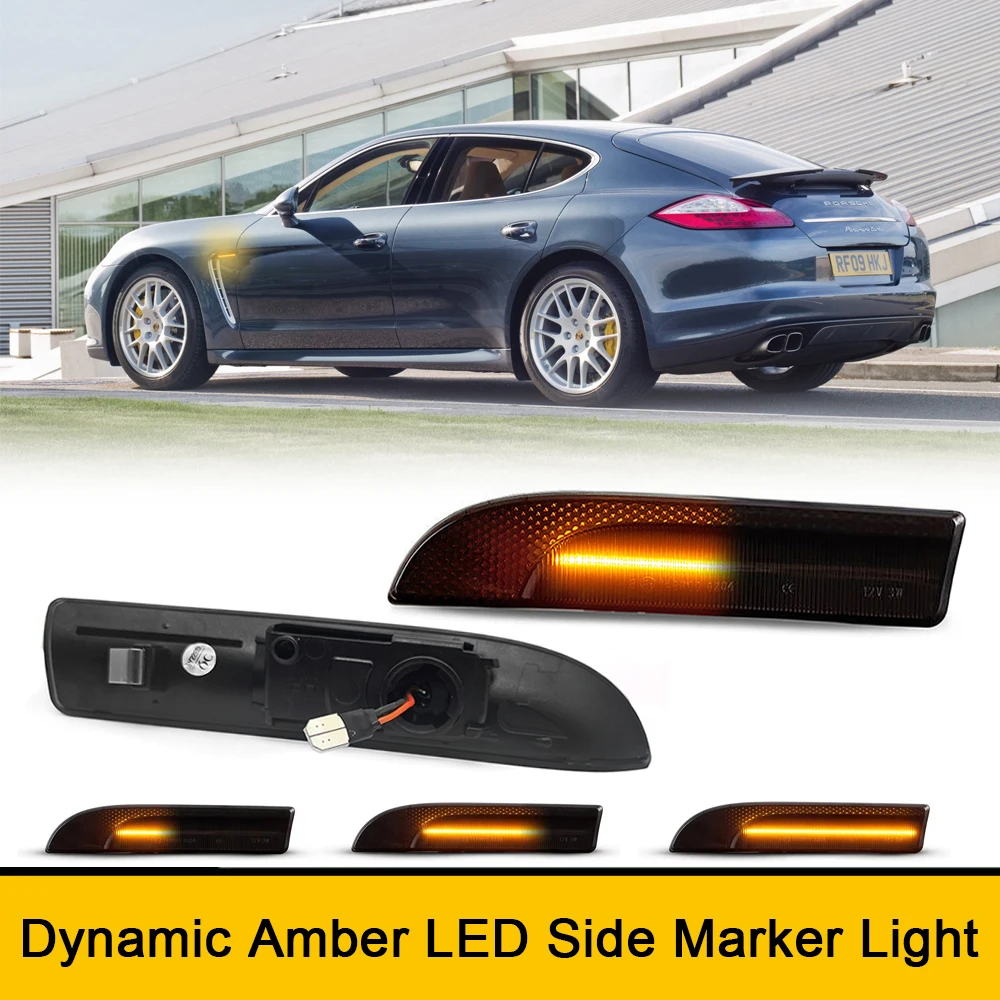 2x LED Dynamic Amber Front Fender Side Marker Light Blinker Indicator Turn Signal Free Error For Porsche Panamera 970 Chassis G1