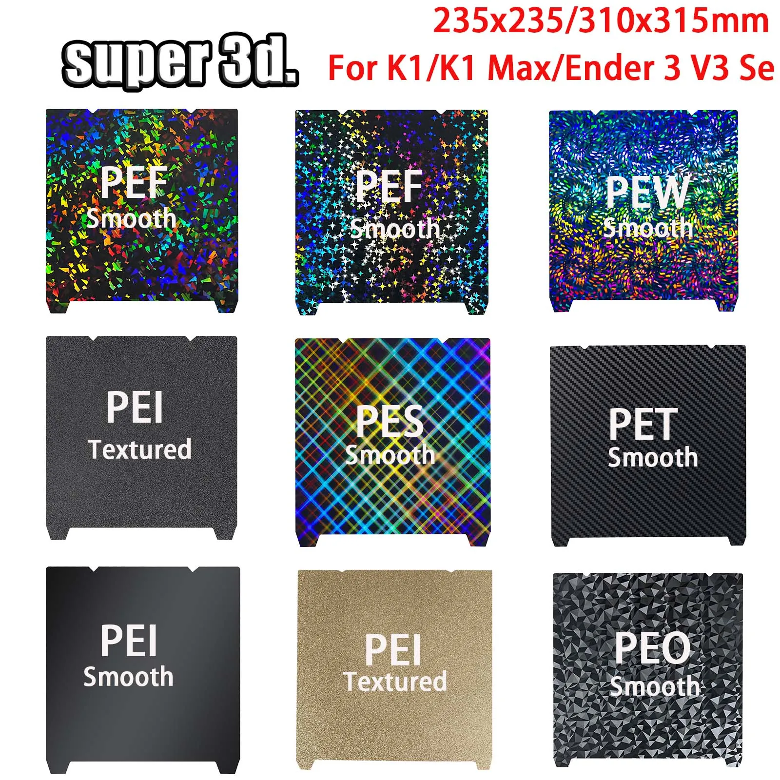 

Creality K1 Max Build Plate K1C Bed k1 Build Plate H1H PEO PEY PEI Sheet 235x235 310x315 Для 3D-принтера Ender 3 S1 Ender 3 V3 Se