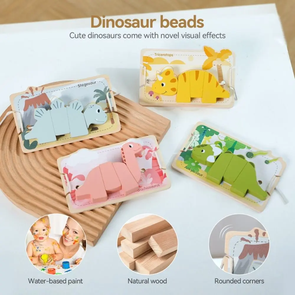 

Dinosaur Wooden Block Toys Lacing Toys Montessori Dinosaur Threading Toy Colorful Educational Fine Motor Skill Toys Preschool
